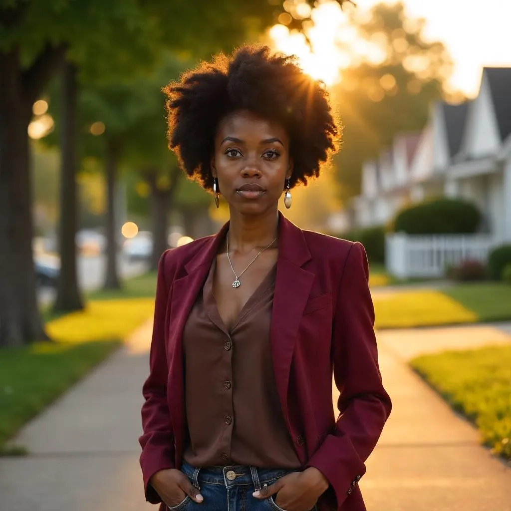 Confident Black Woman in a Suburban Neighborhood