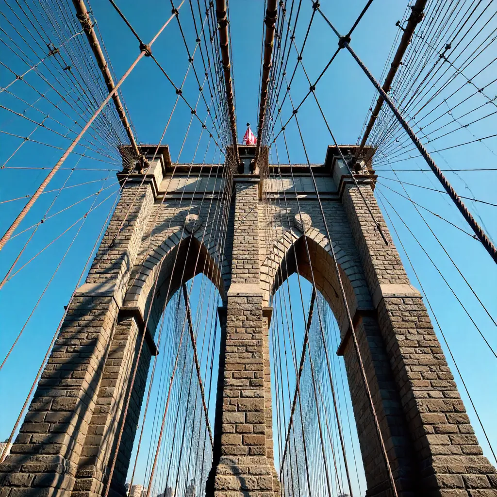 Close-Up of Manhattan Bridge Tower Against Clear Blue Sky
