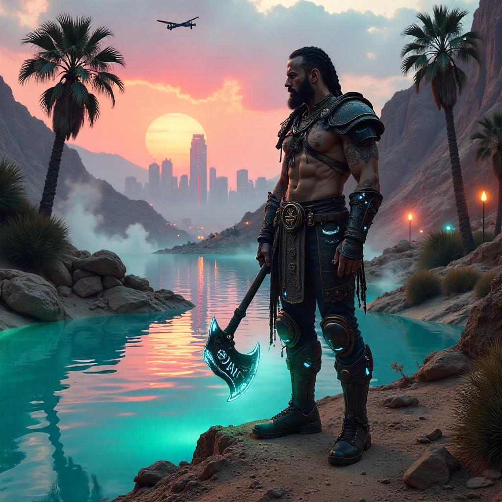 Neon Oasis Viking: Cyberpunk in the Dunes