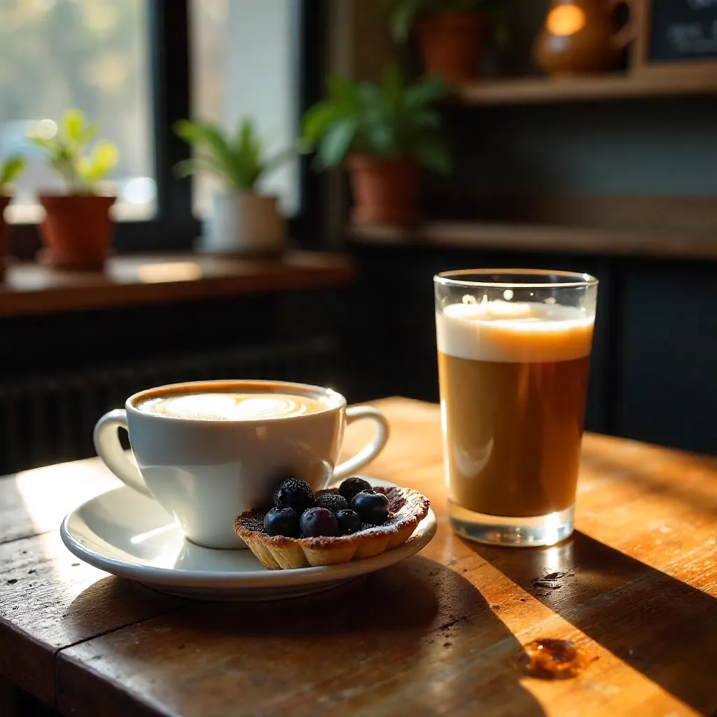 Cozy Café Morning: Tart, Latte and Iced Coffee