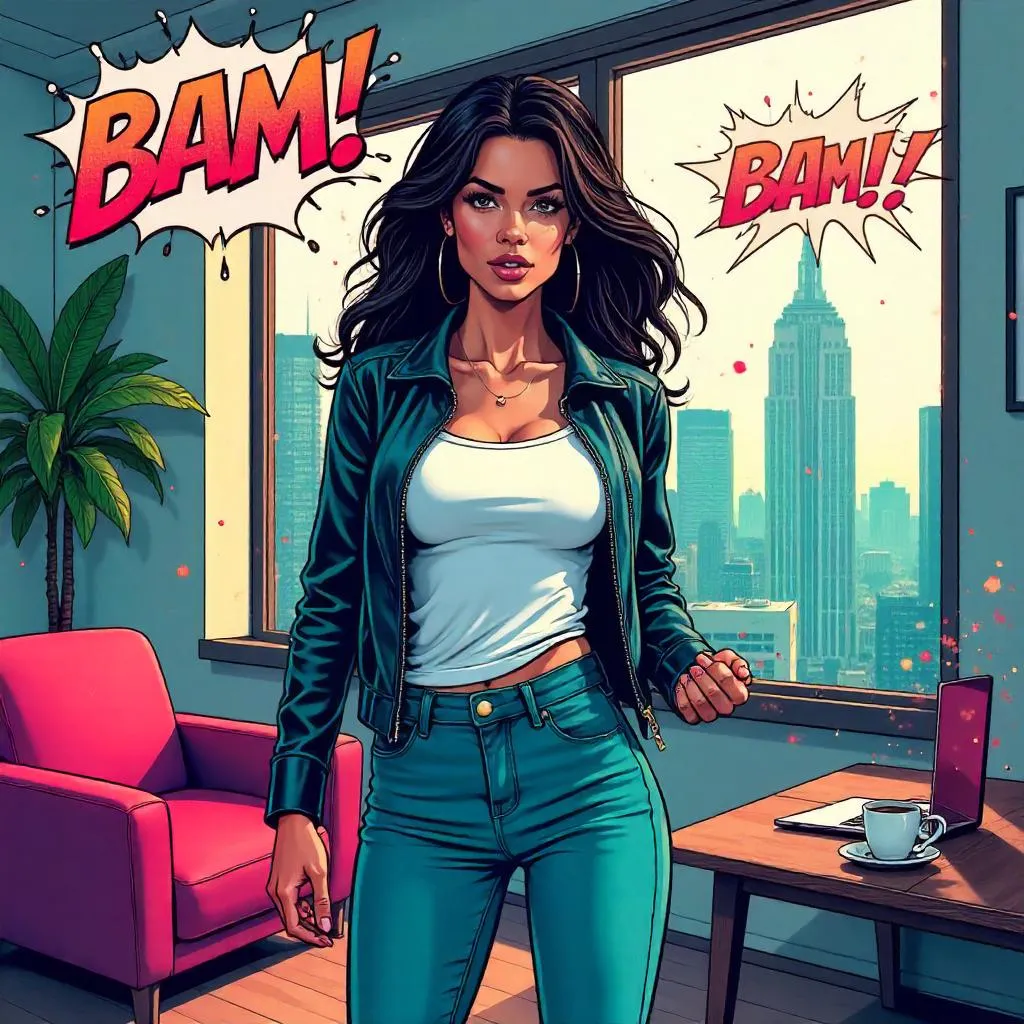 Latina Heroine in a Neon-lit Apartment