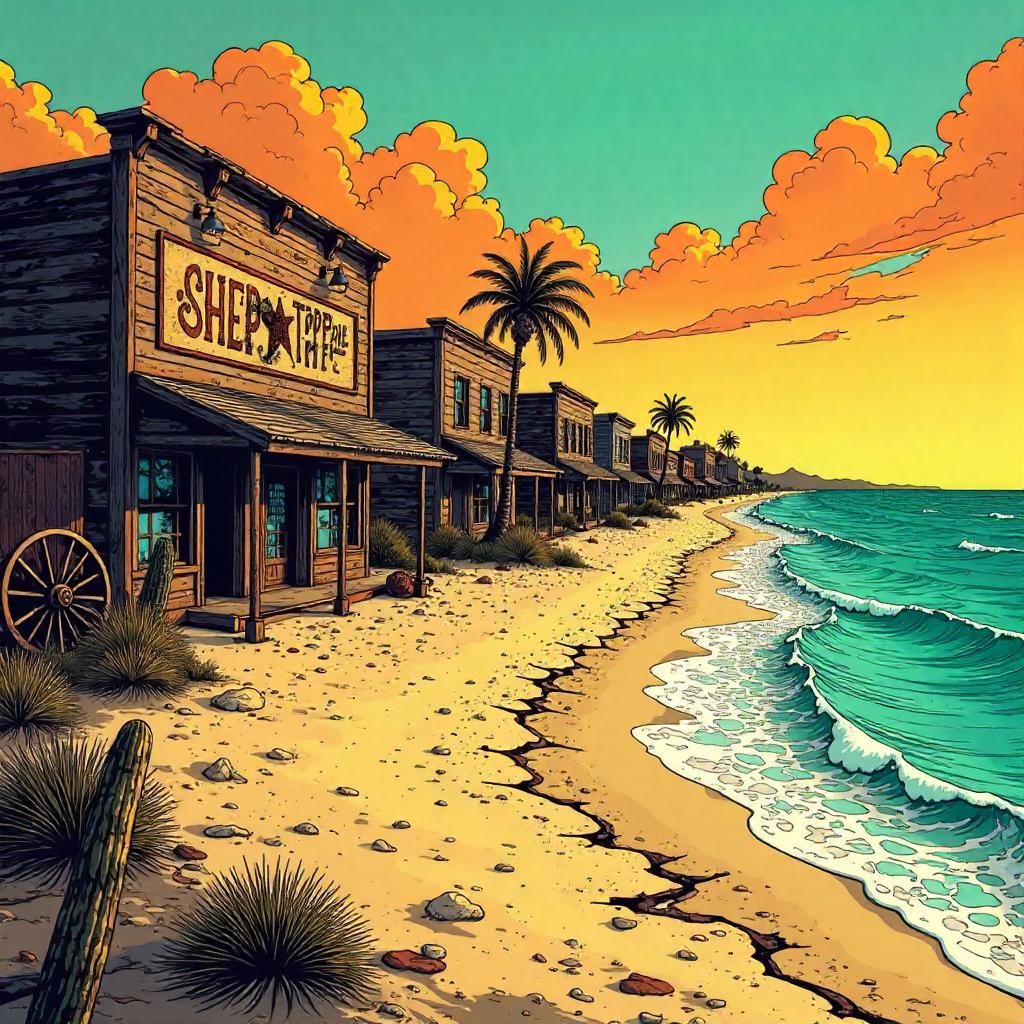Comic Beach in a Deserted Ghost Town