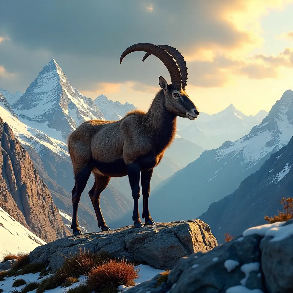 Majestic Alpine Ibex Above Rugged Summit