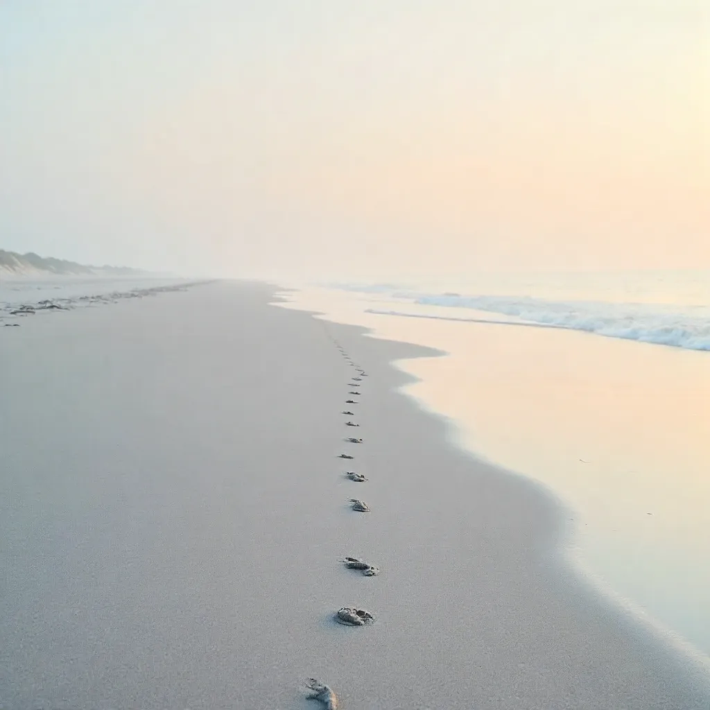 Solitary Footsteps on Quiet Beach Sand