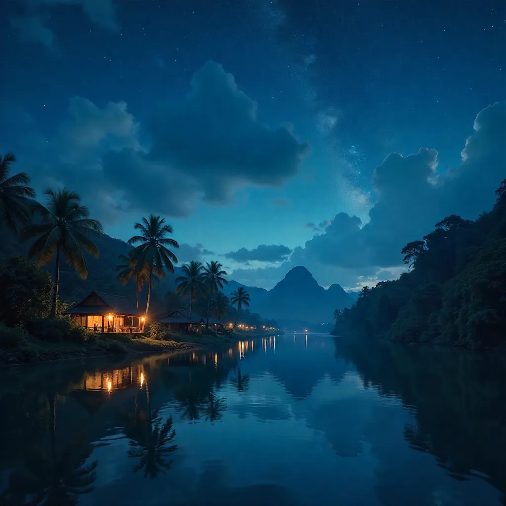 Starry Night Over a Malaysian Tropical Landscape