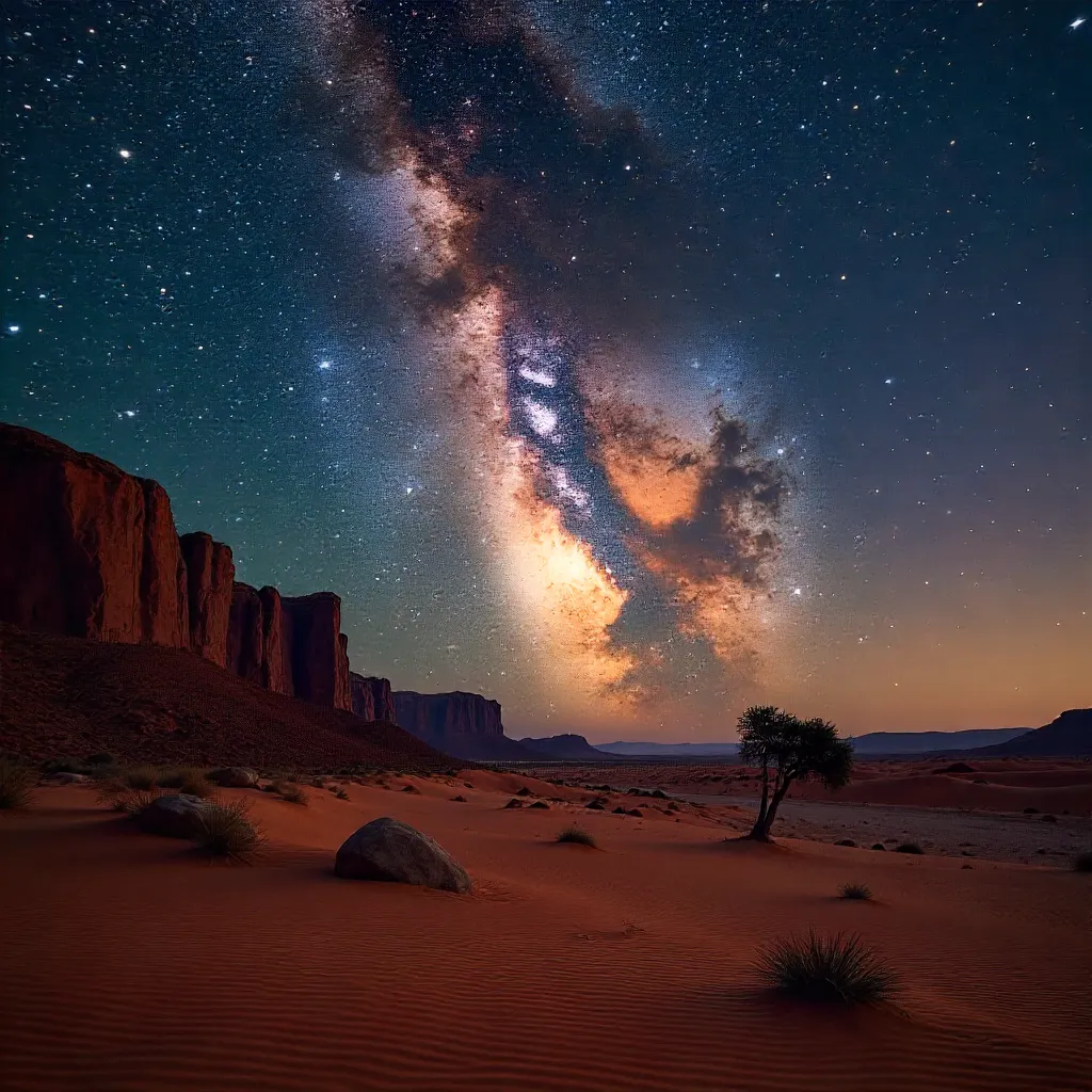 Milky Way Over Namibia's Red Desert Rocks at Night