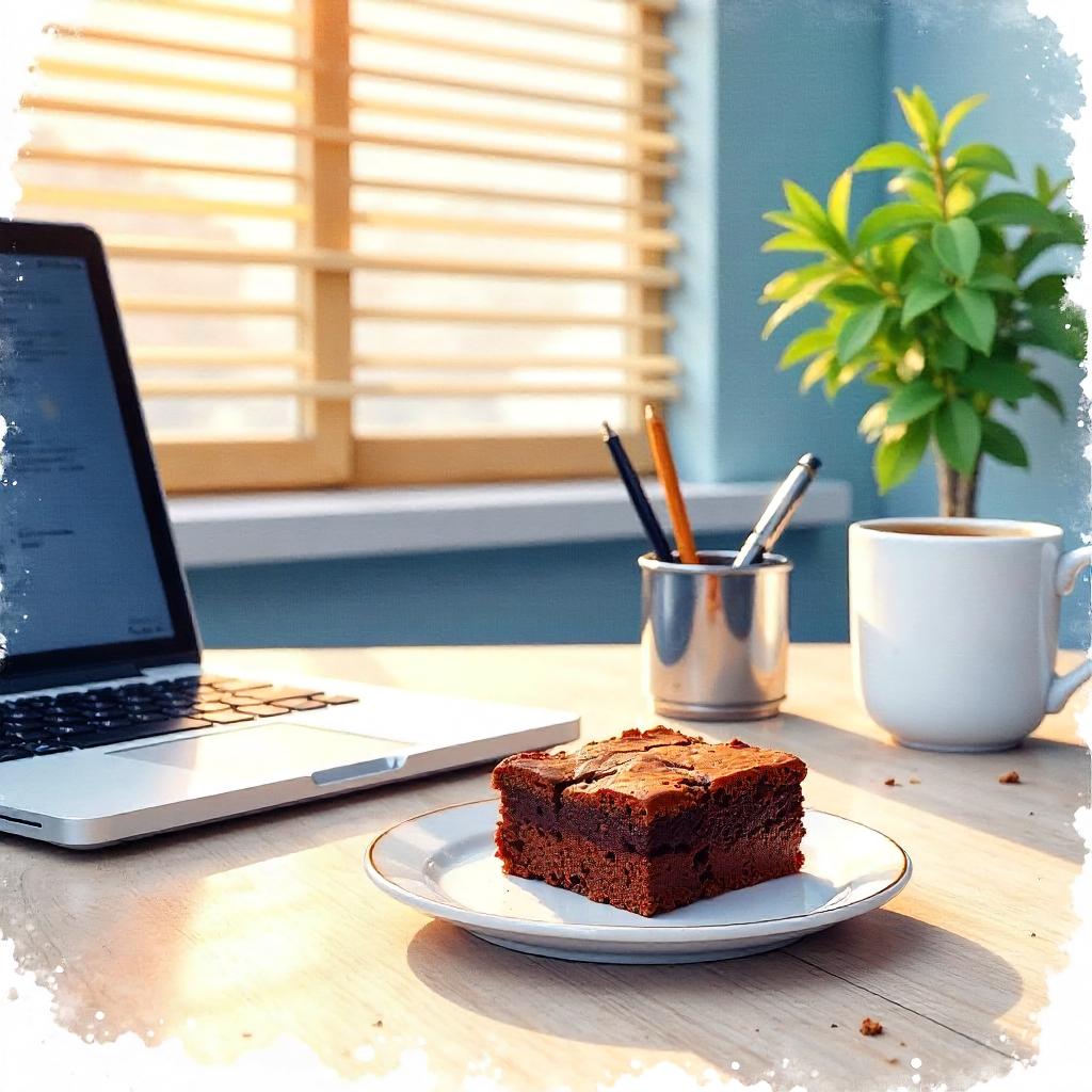 Watercolor Brownie in an Office Morning Light