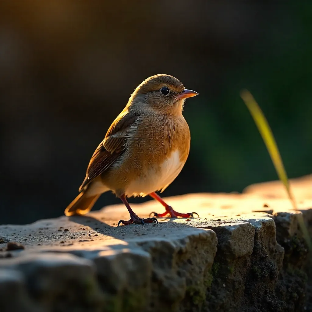 Sunlit Stone and Brown Bird in Outdoor Light
