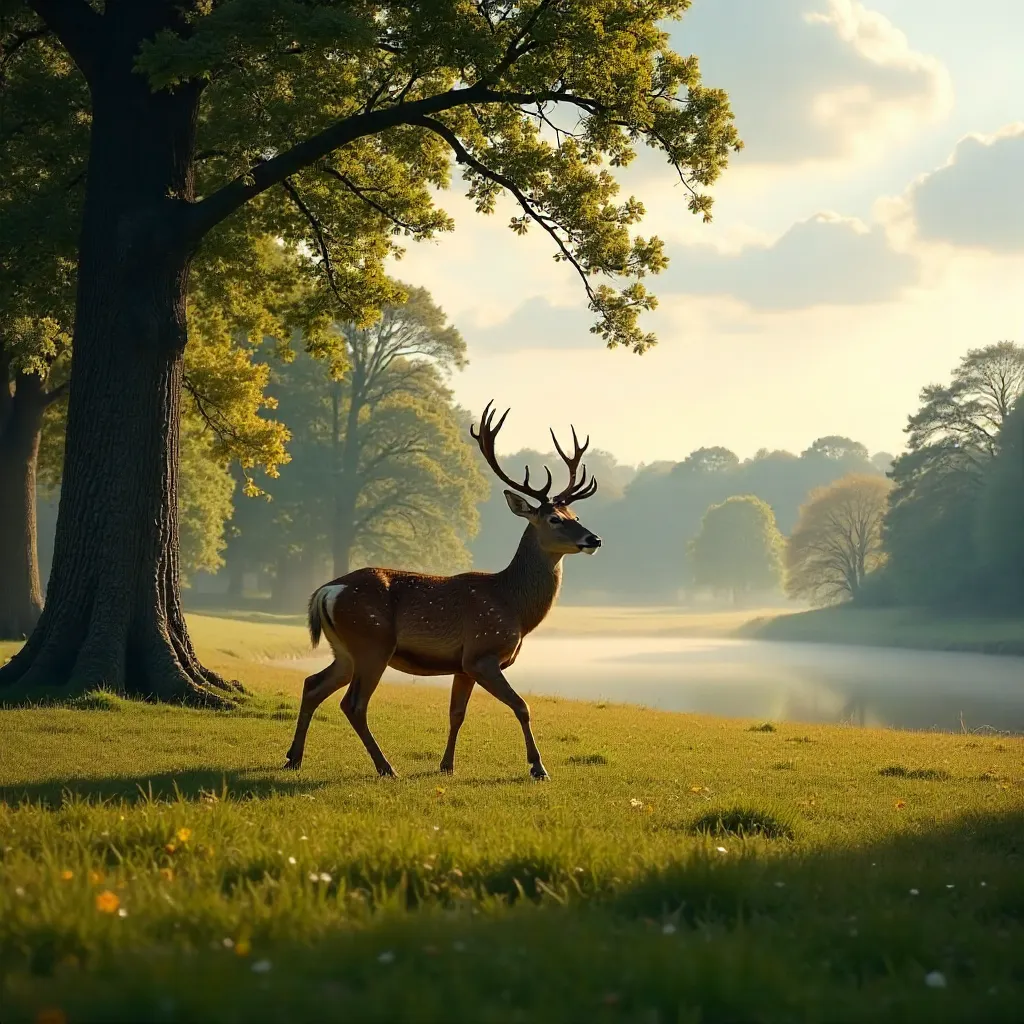 Peaceful Red Deer in Richmond Park, England