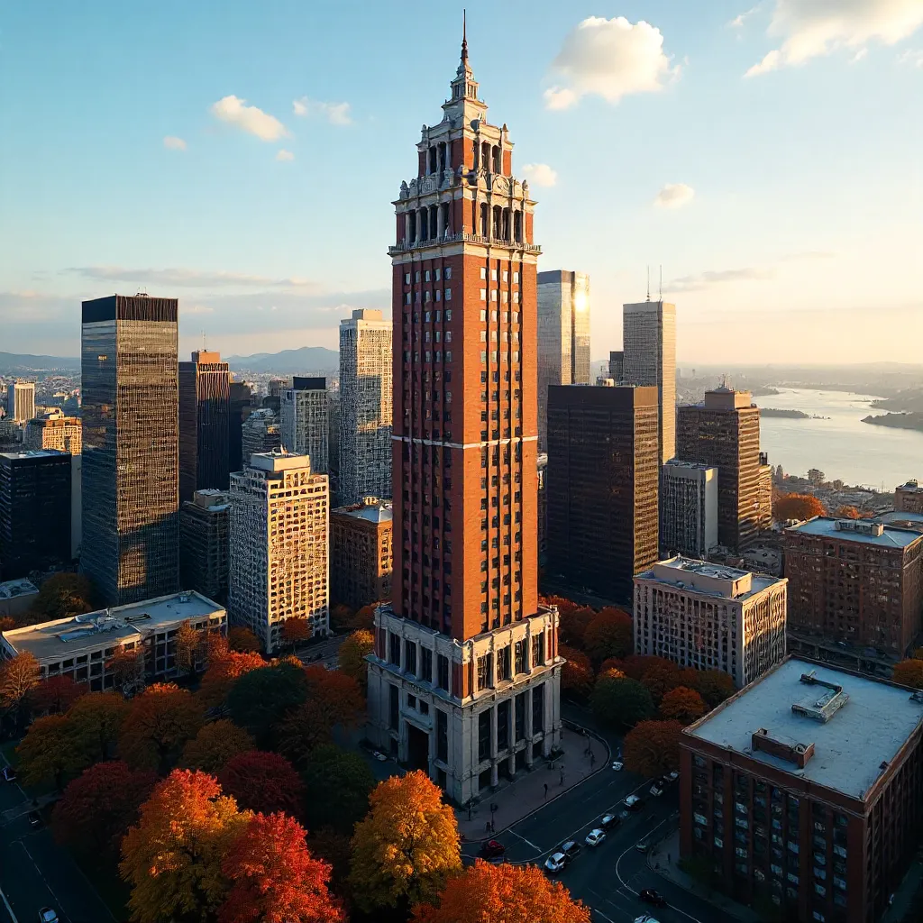 Autumn Aerial Over Smith Tower, Seattle