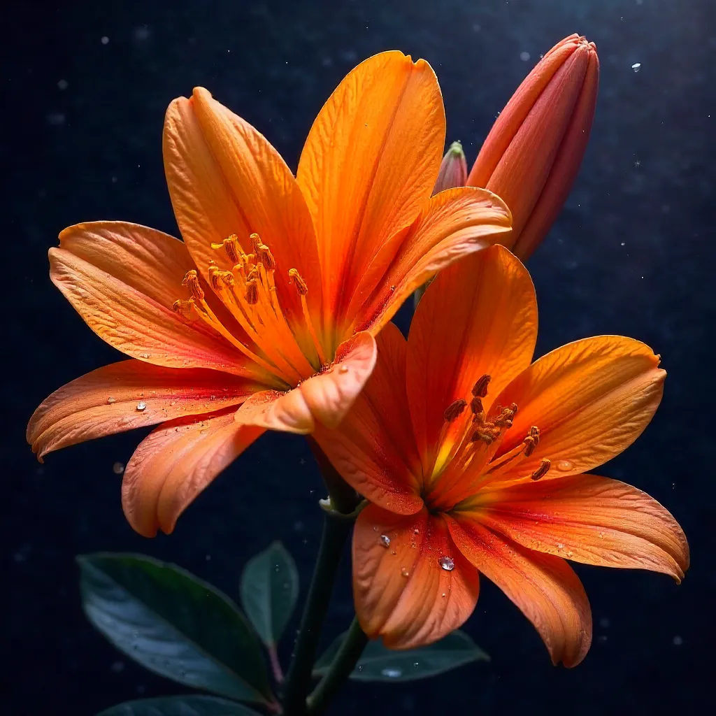 Vibrant Orange Blooms in Velvet Darkness