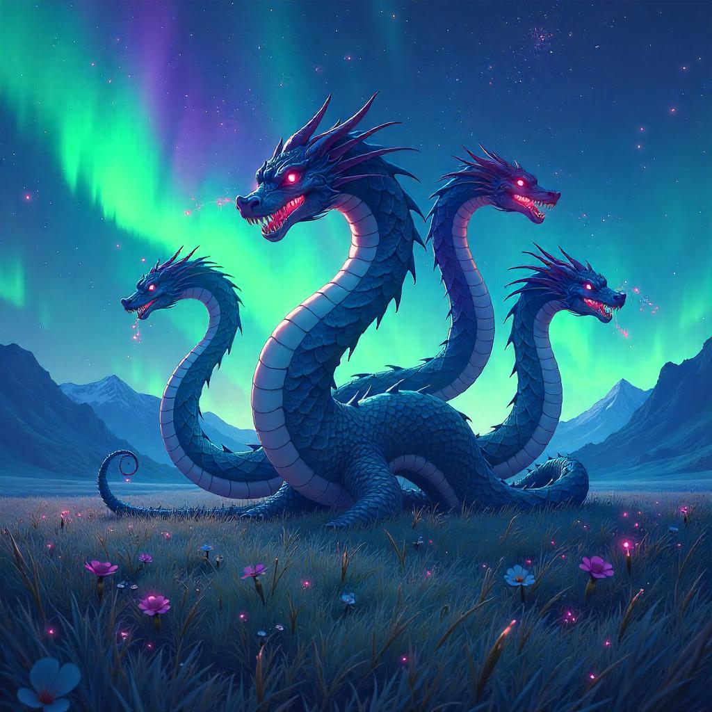 Hydra in Aurora Fields – Anime Fantasy Encounter