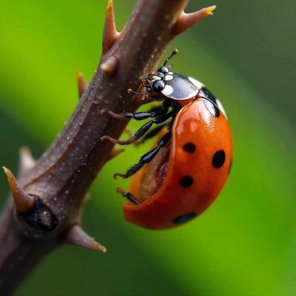 Macro Shot: Ladybug Pupa on a Thorny Twig