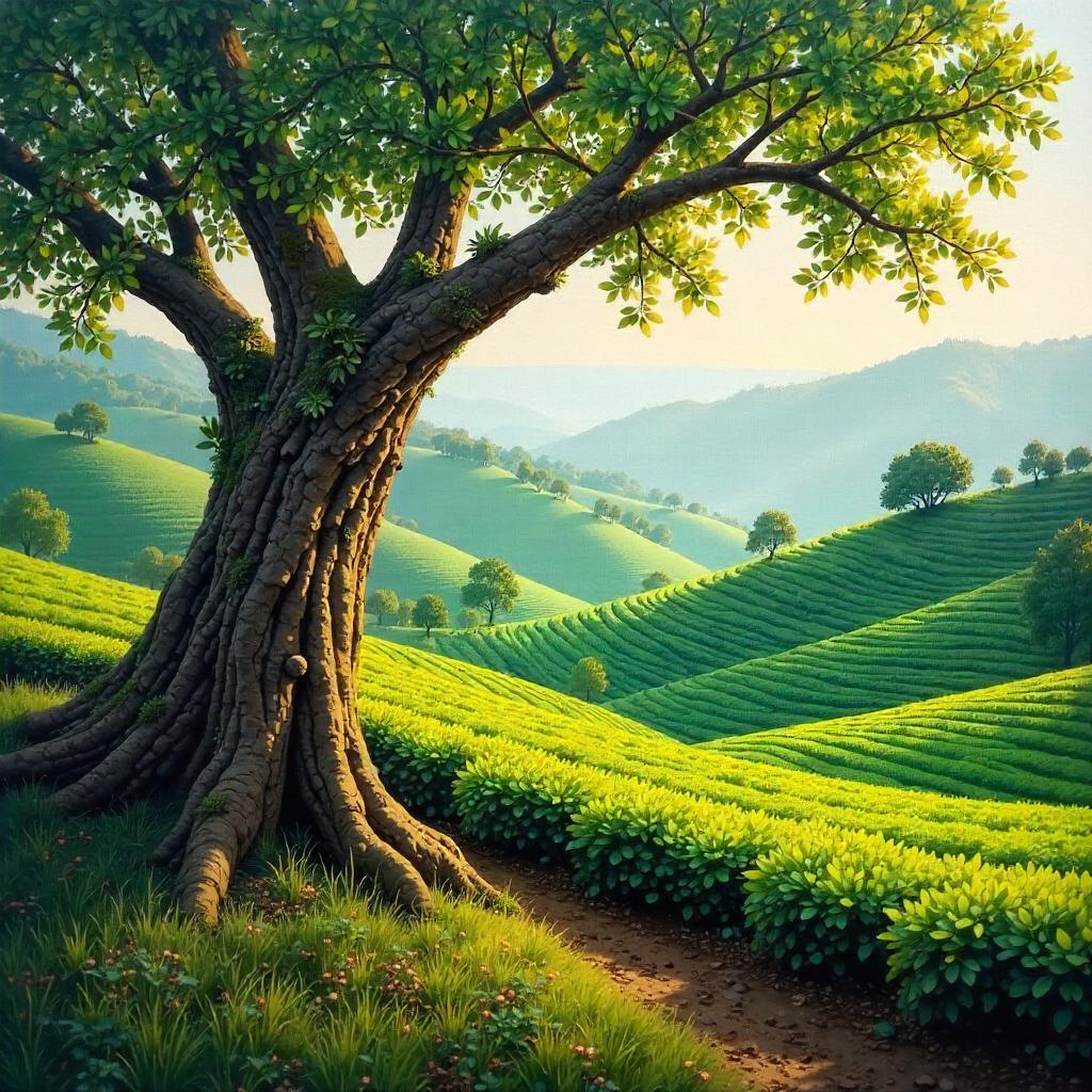 Sunlit Tree in a Tea Plantation
