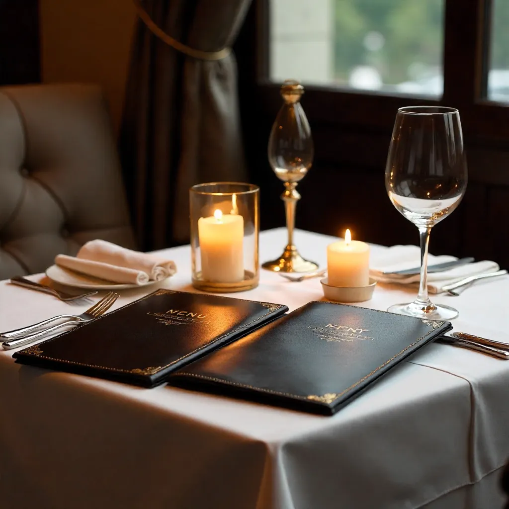 Elegant Dining Table with Menus in a Fine Restaurant