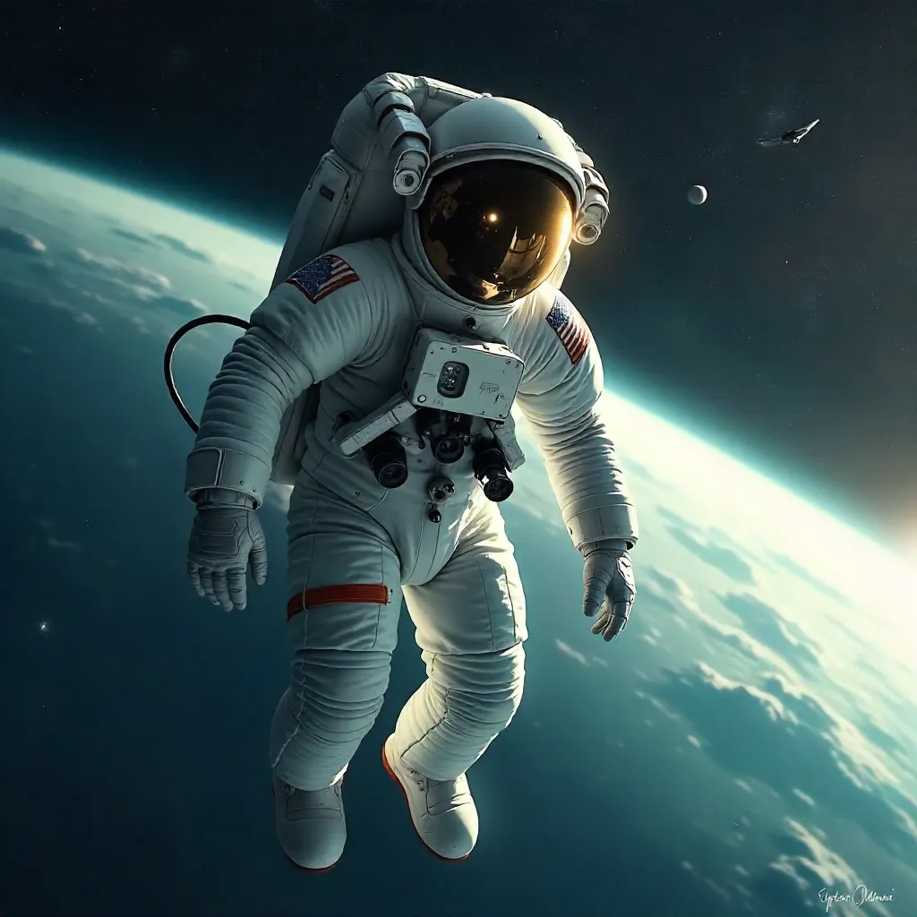 Astronaut in a silent, star-filled cosmos