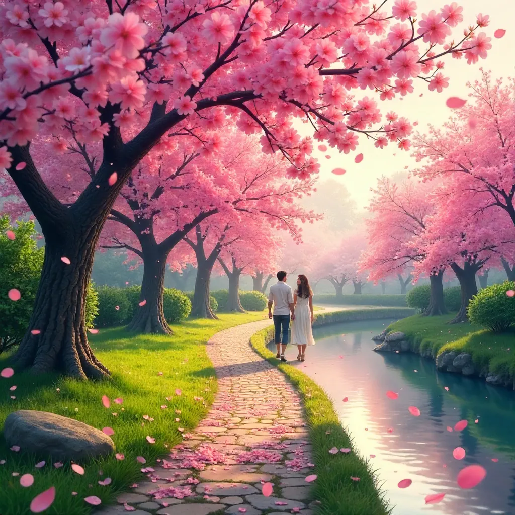 Vibrant Pink Cherry Blossoms in Romantic Spring Scene