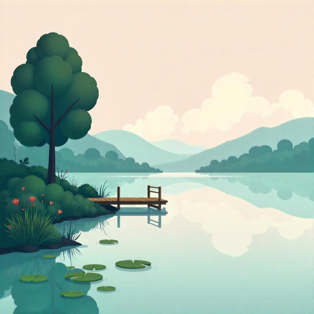 Mist at the Cartoon Lake: Soft Morning