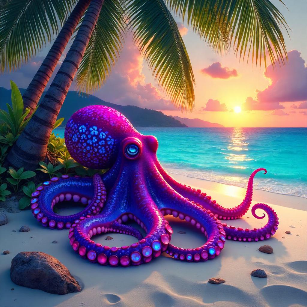 An Octopus on a Tropical Island - Digital Art