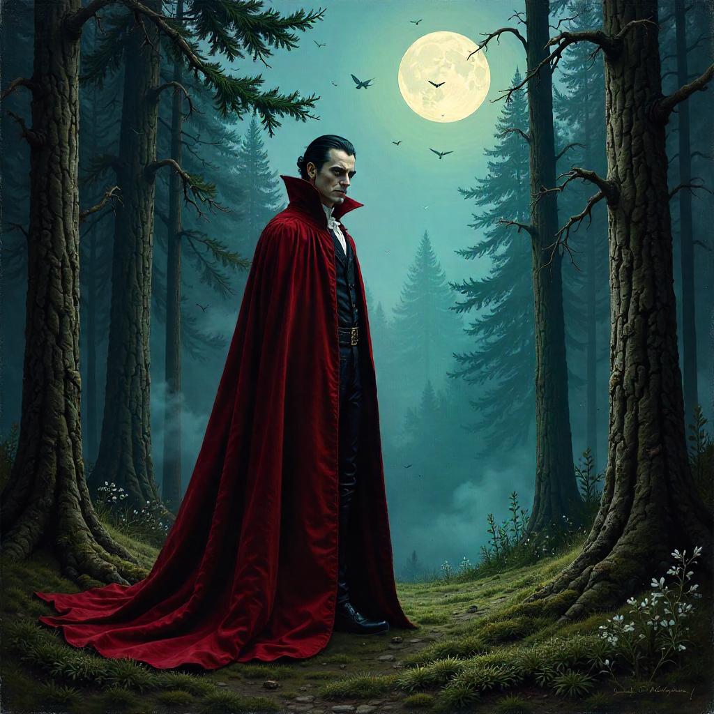 Vampire in a Pine Forest Oil Portrait