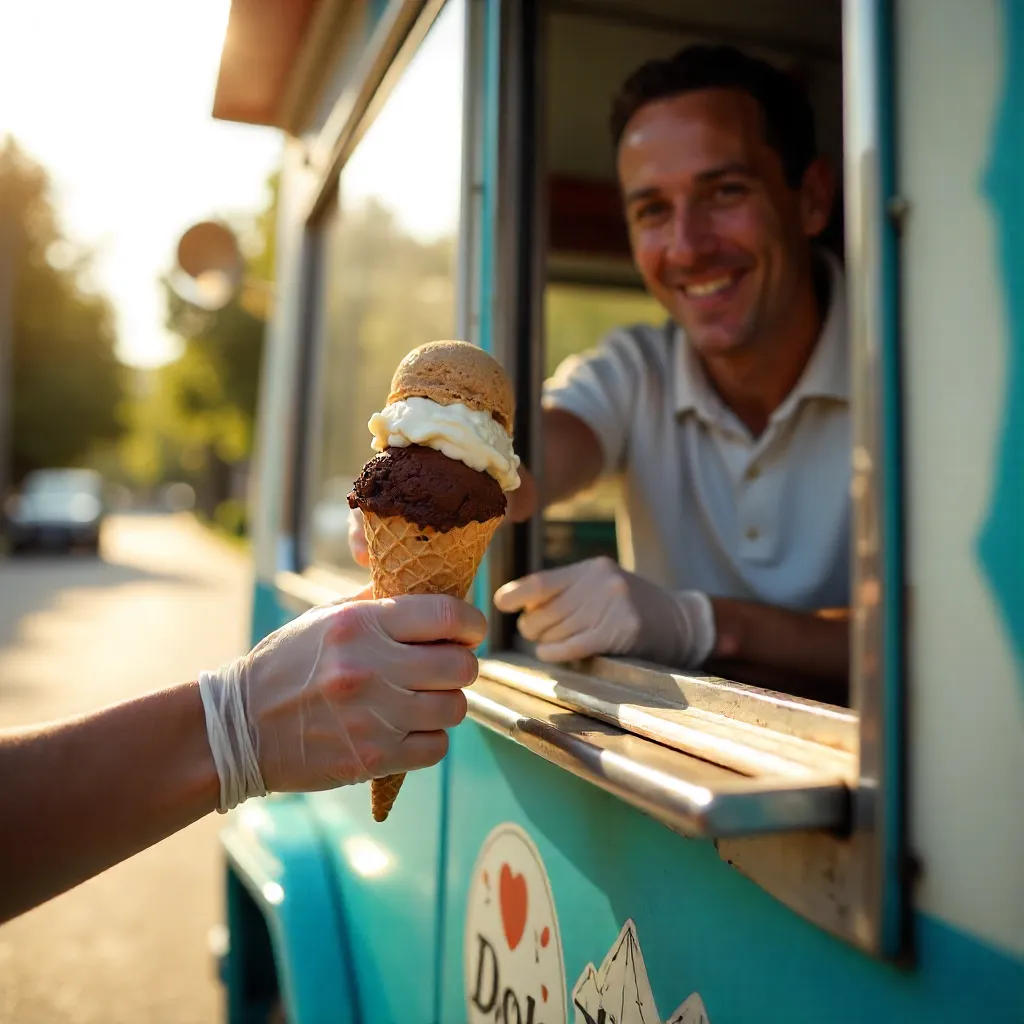 Close-Up Ice Cream Handoff at Dolomiti Truck