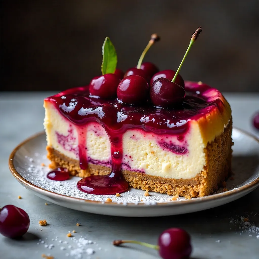 Decadent Artisan Cherry Cheesecake With Crumble Base