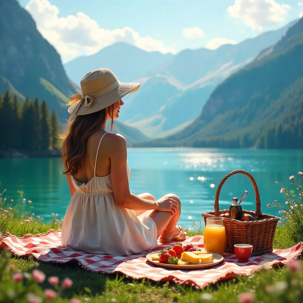 Lakeside Picnic with Mountain Vista
