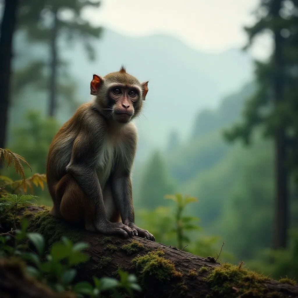 Mist-Shrouded Barbary Macaque in Moroccan Forest