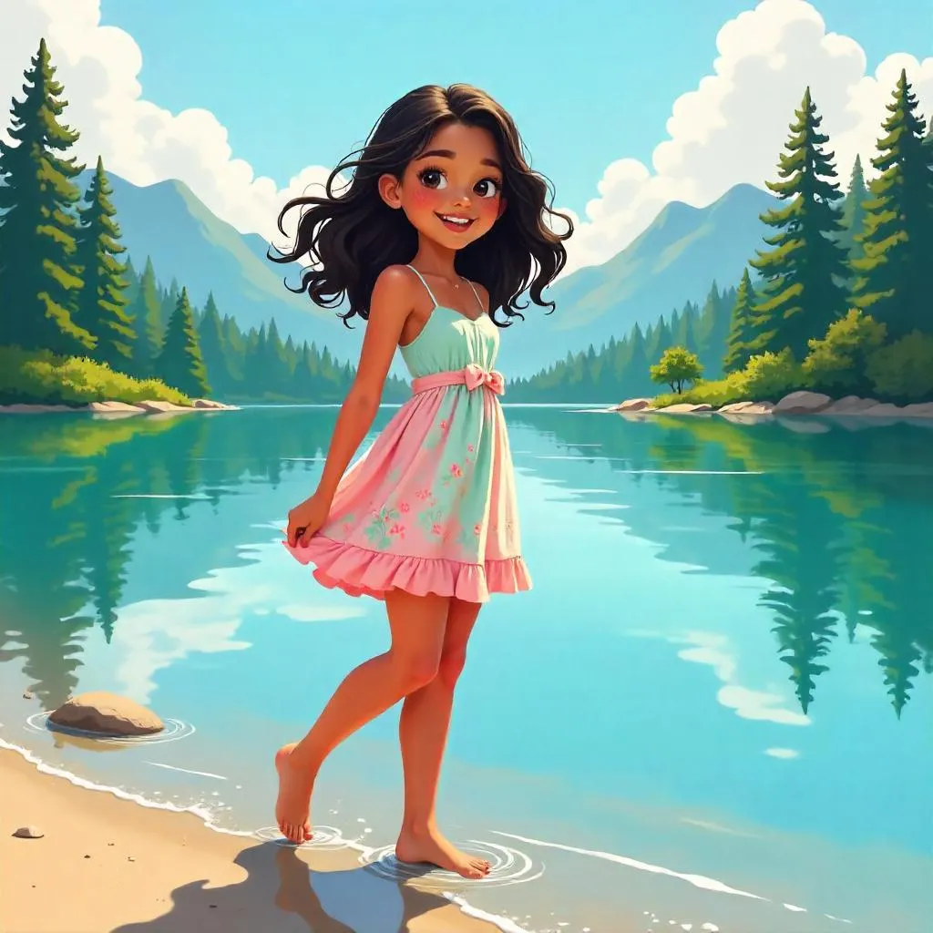 Cheerful Latina by the Lake — Digital Art Portrait