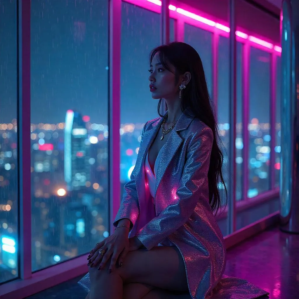 Elegant Cyberpunk Penthouse Portrait