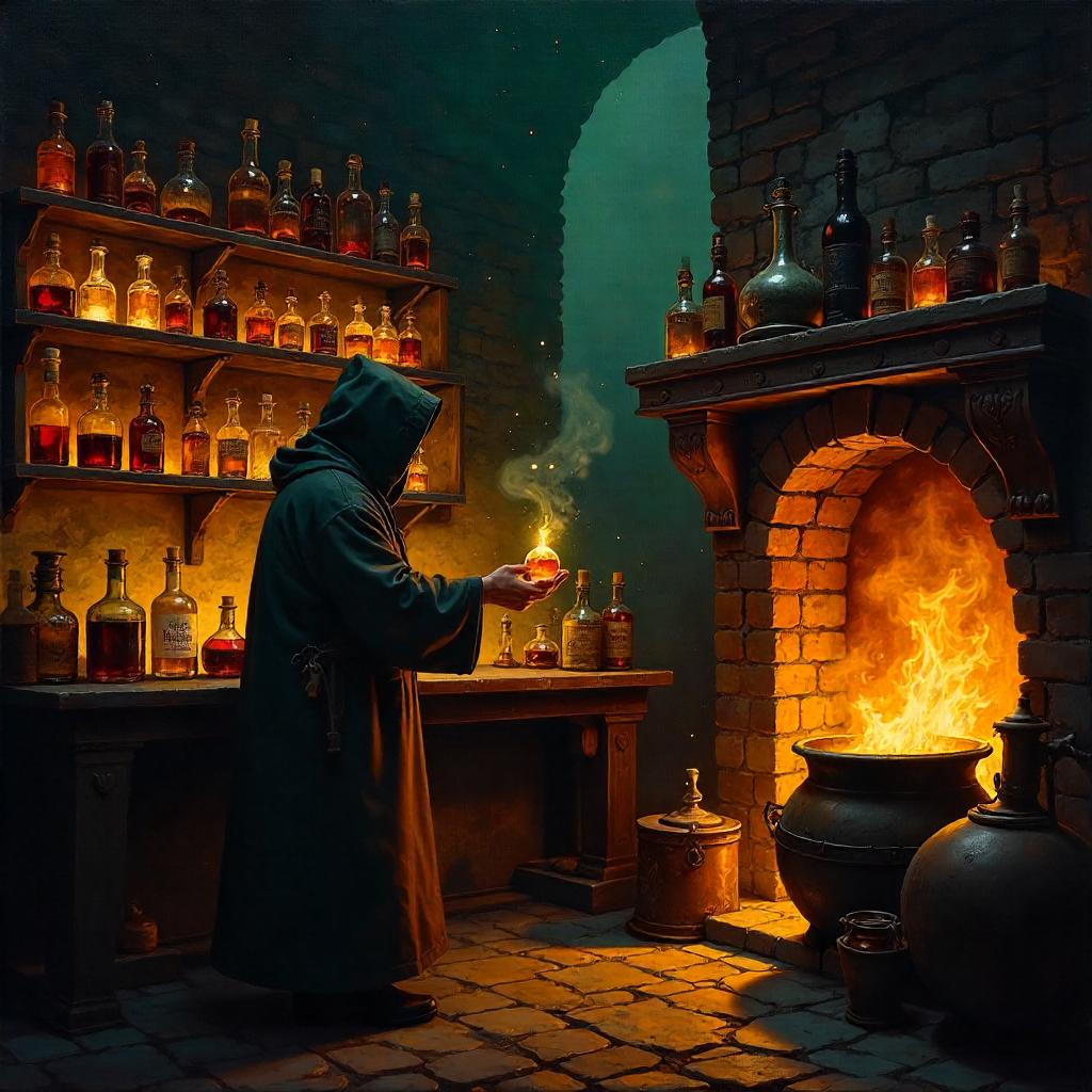 Flames in the Potion Shop: An Oil Painting