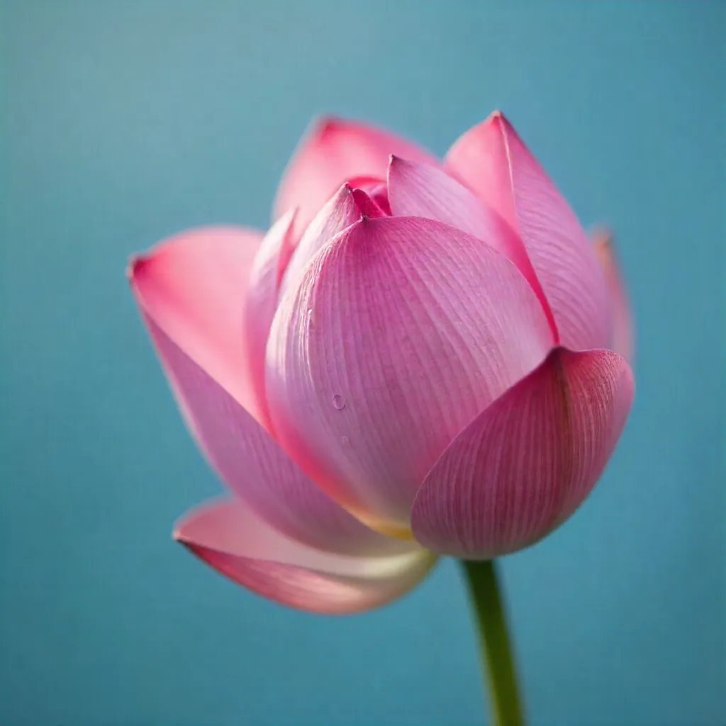 Elegant Pink Lotus Bud Close-Up on Soft Blue