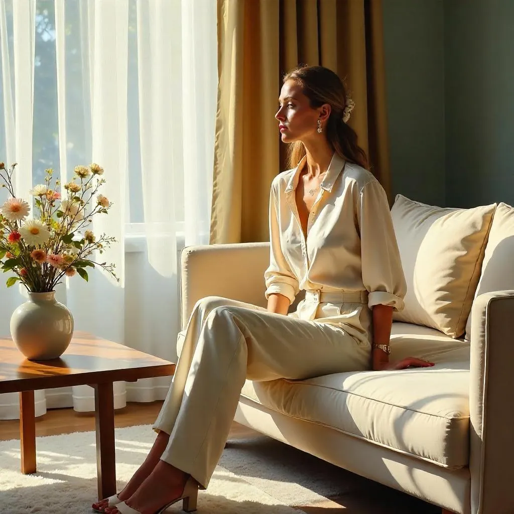 Stylish White Woman in an Oil Portrait at Home