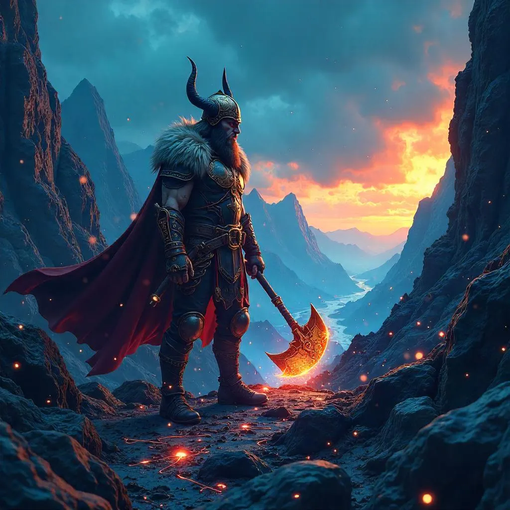 Anime Viking Inside a Neon Computer World