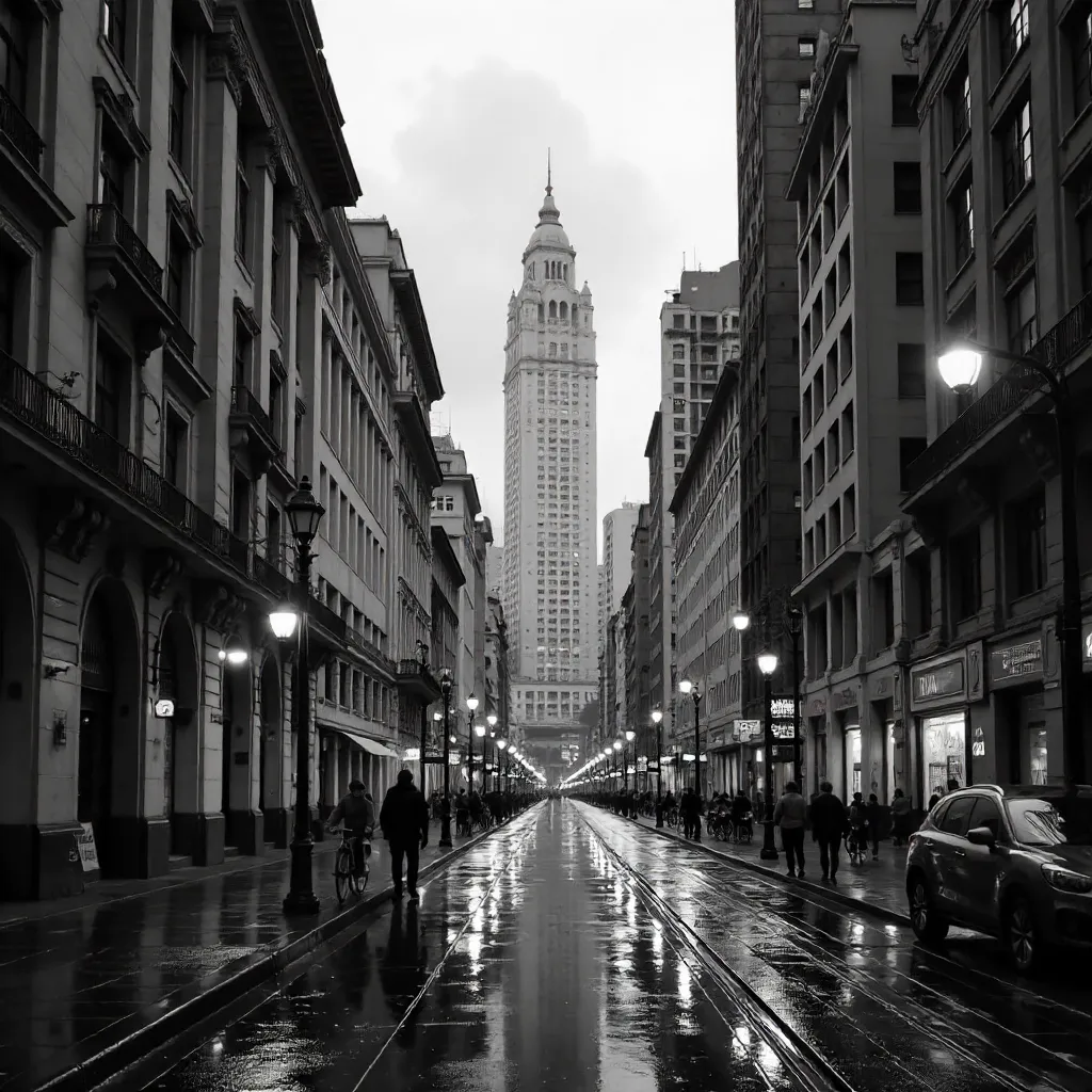 Downtown Sao Paulo in Black and White: Street Architecture