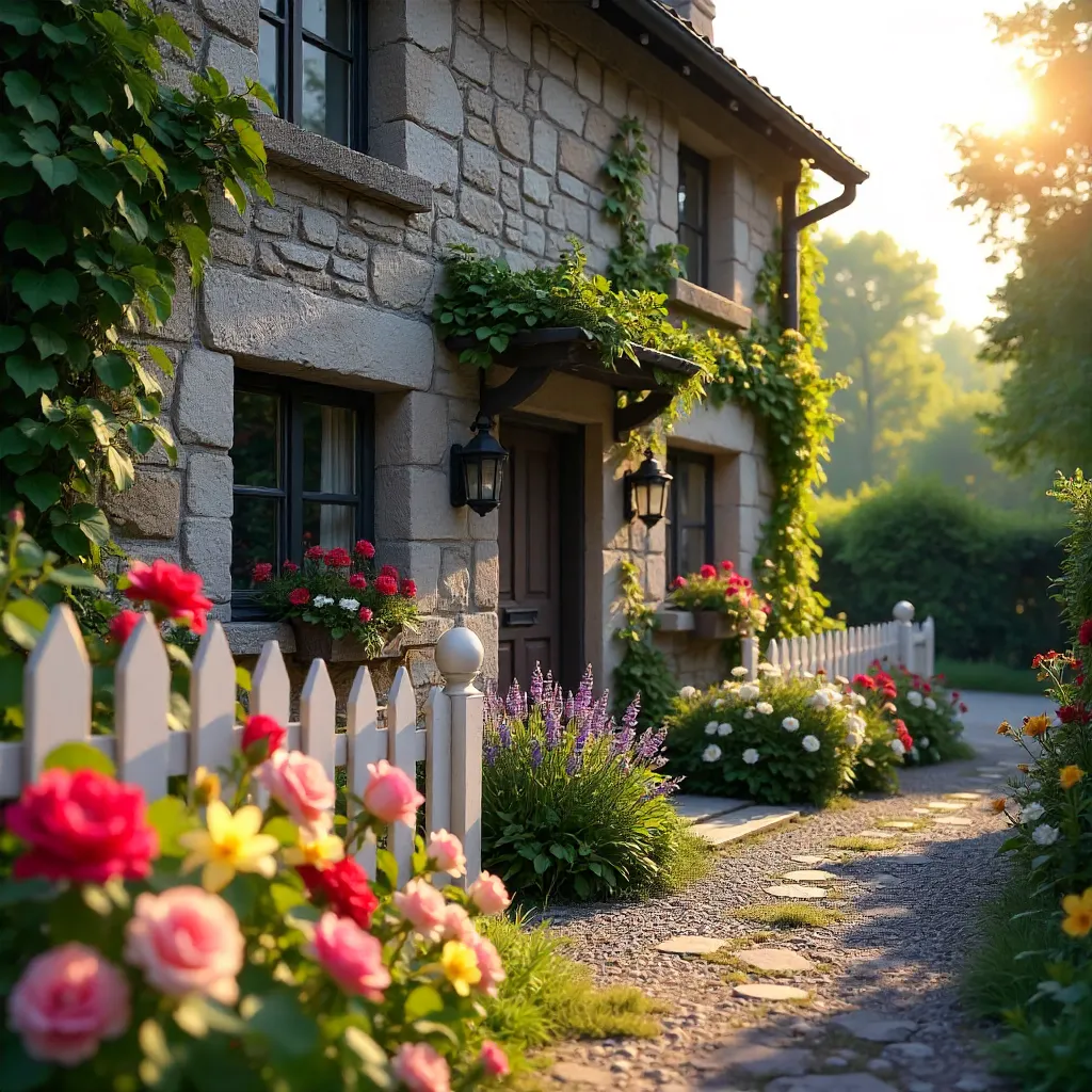 Charming Stone Cottage with Vibrant Garden and Picket Fence