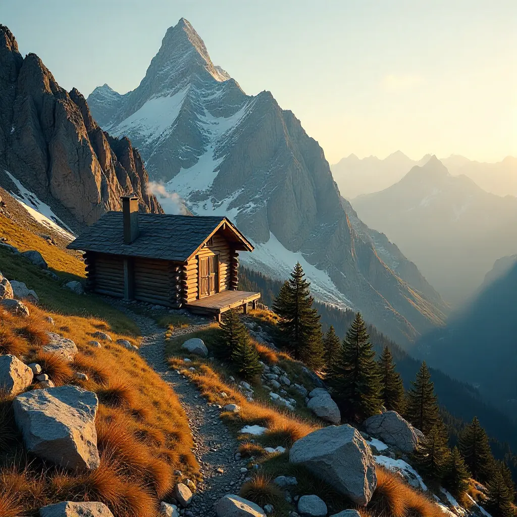 Lone Mountain Cabin Bathed in Golden Hour Light
