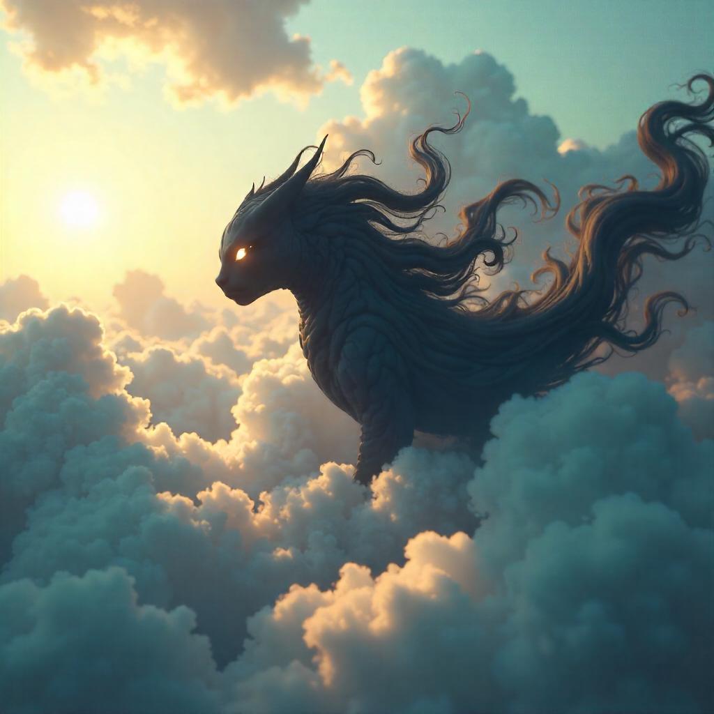 Shadow Creature Drifting Through Clouds - 3D Render