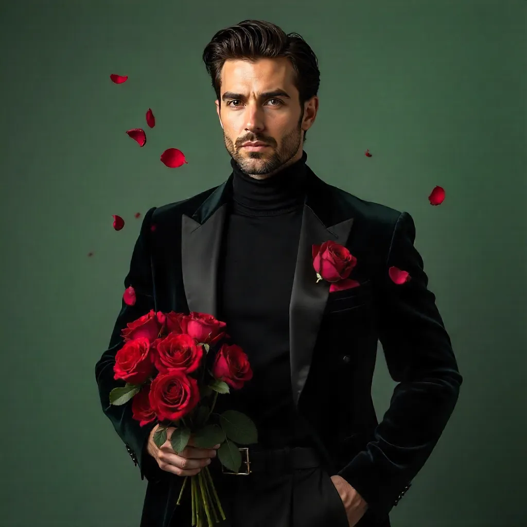 Elegant 90s Rose-Embellished Portrait