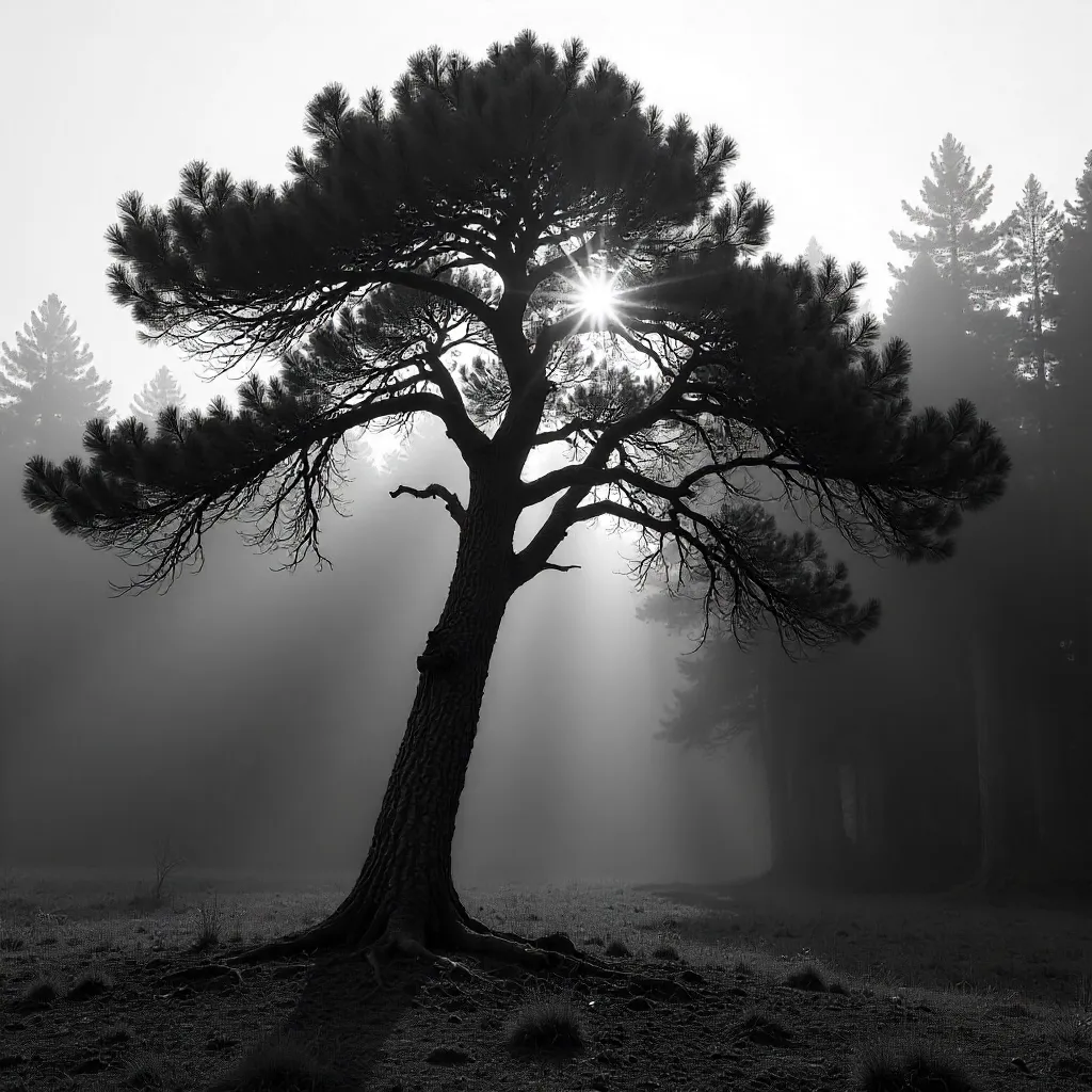 Solitary Tree in Bolu Forest (B&W)
