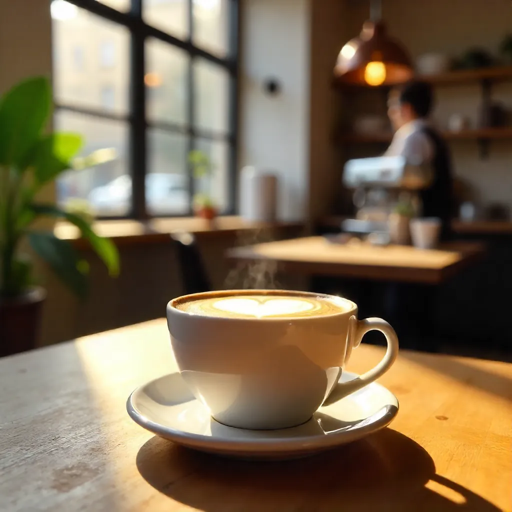 Heart-Shaped Latte in a Cozy Stylish Café