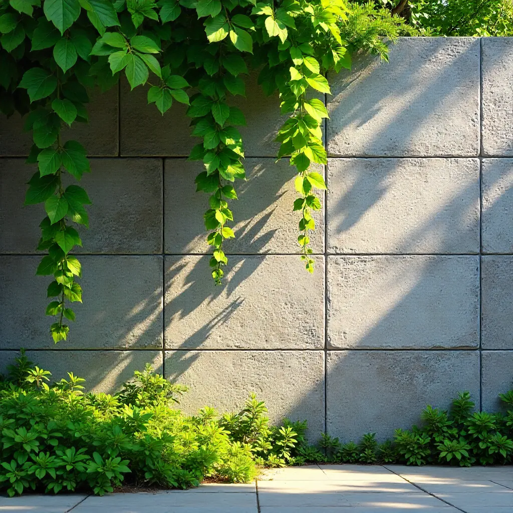Cascading Green Foliage on a Minimal Stone Wall
