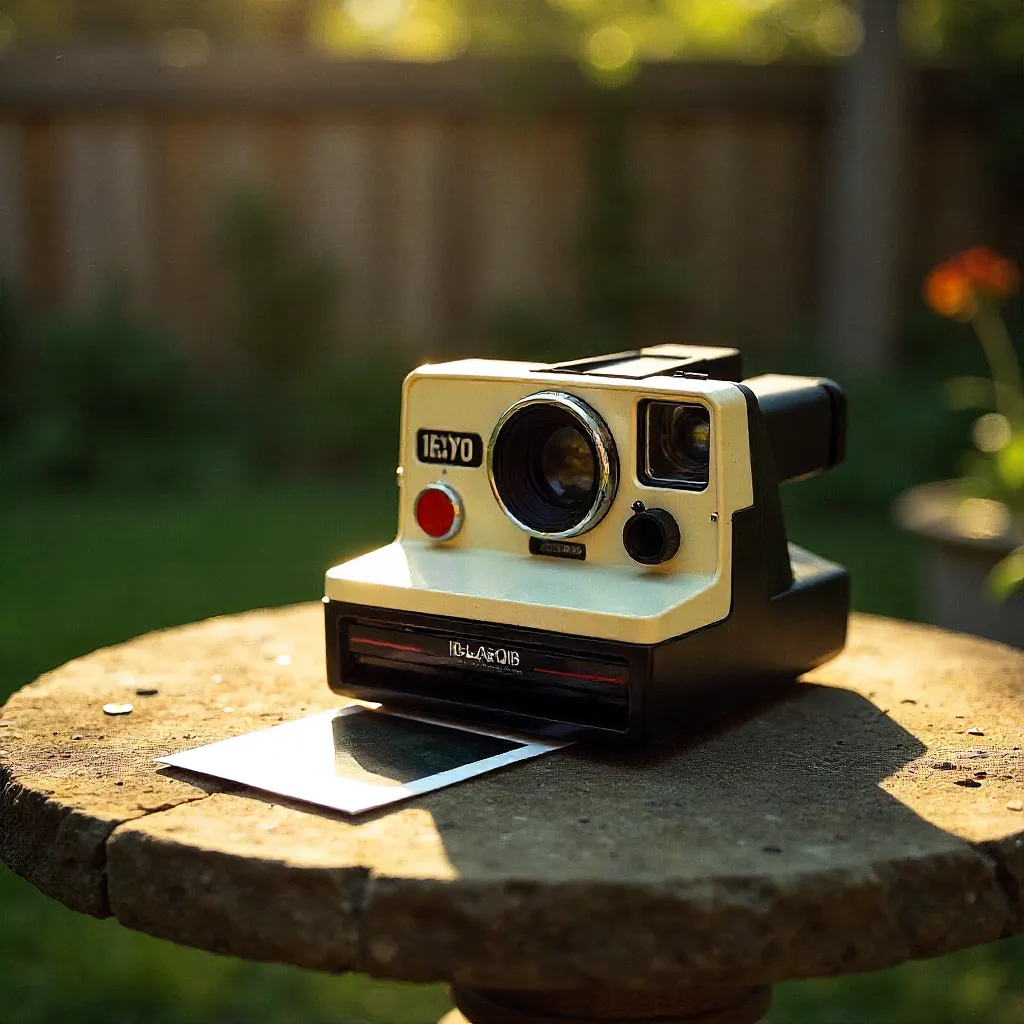 Nostalgic Polaroid on a Stone Table