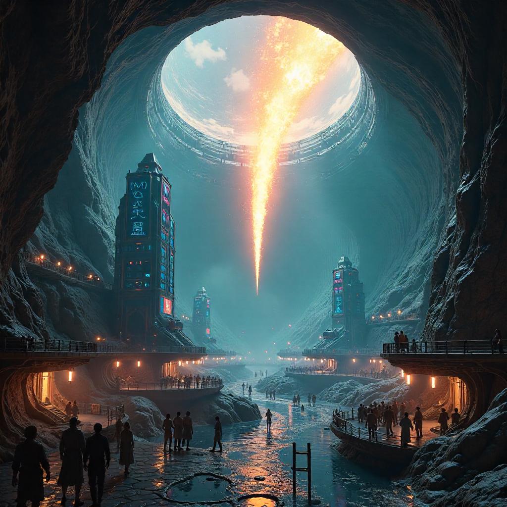 Comet Above the Underground City - 3D Render