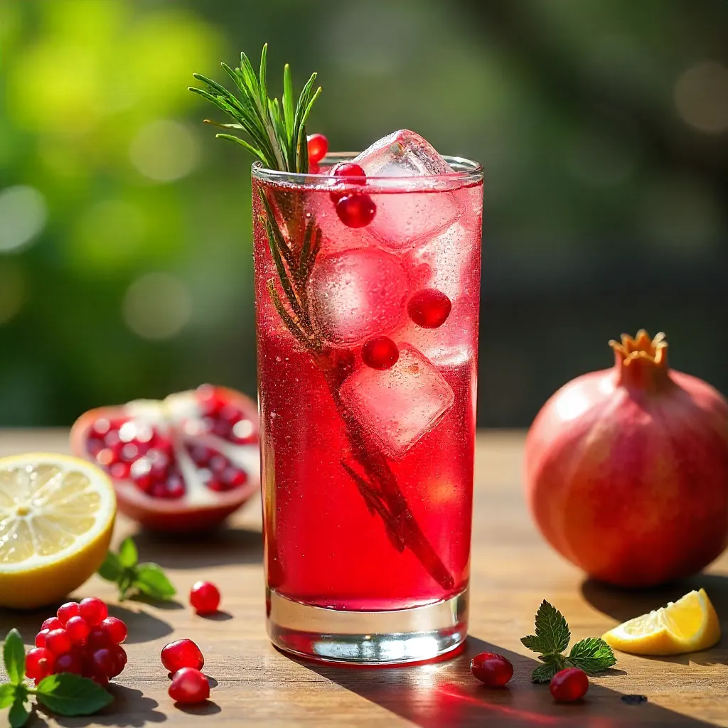 Chilled Pomegranate Rosemary Refresher in Sunlit Glass