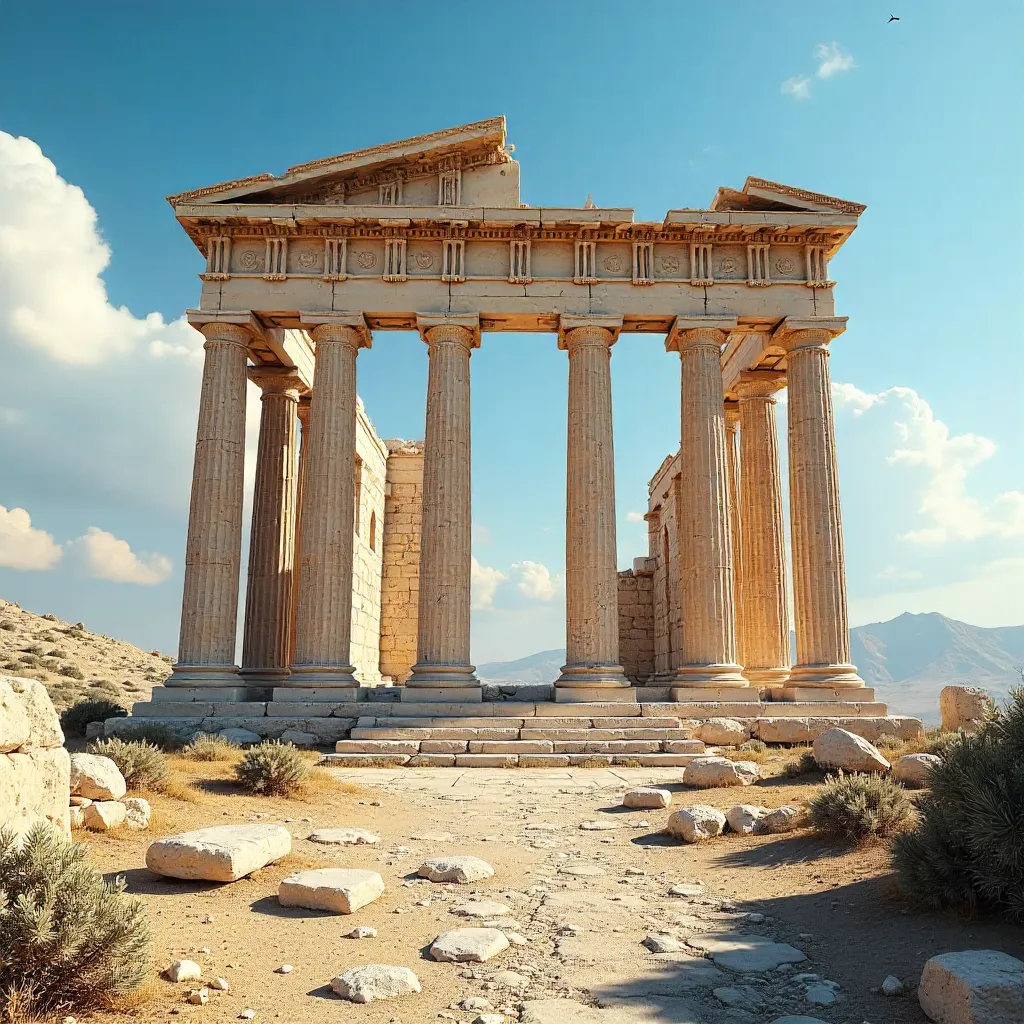 Corinthian Temple Ruins Under Azure Sky