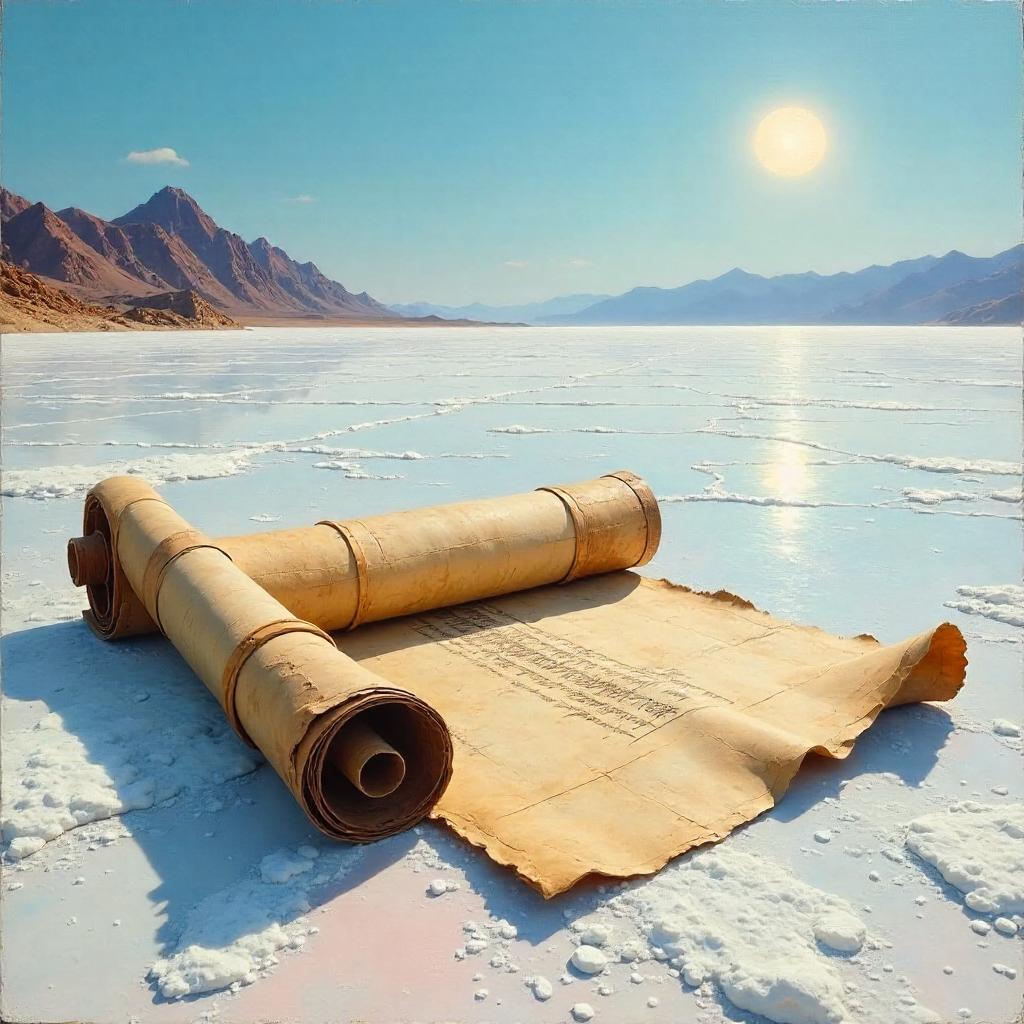 Ancient Scroll on a Salt Flat in Oil Painting