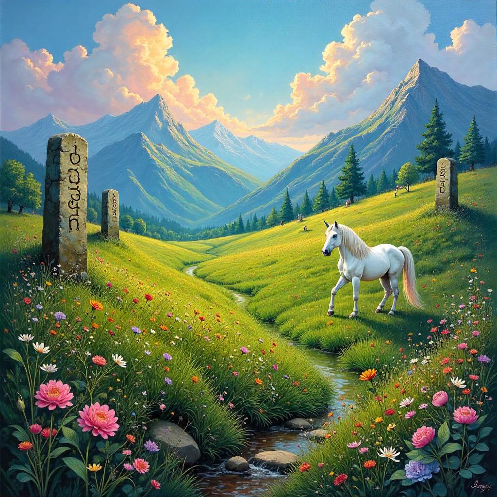 Meadow of Wonder: An Oil Painting in a Magical Realm