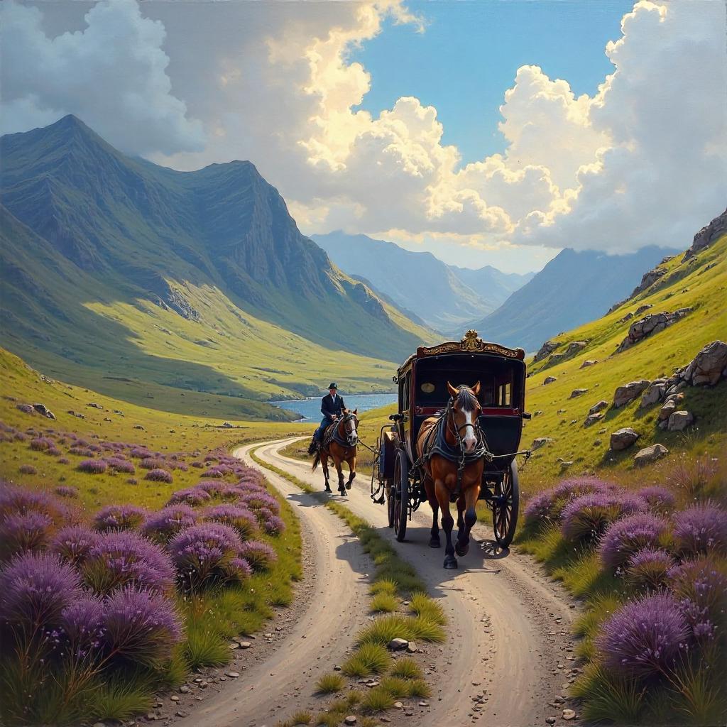Highlands Carriage in Rich Oil Painting