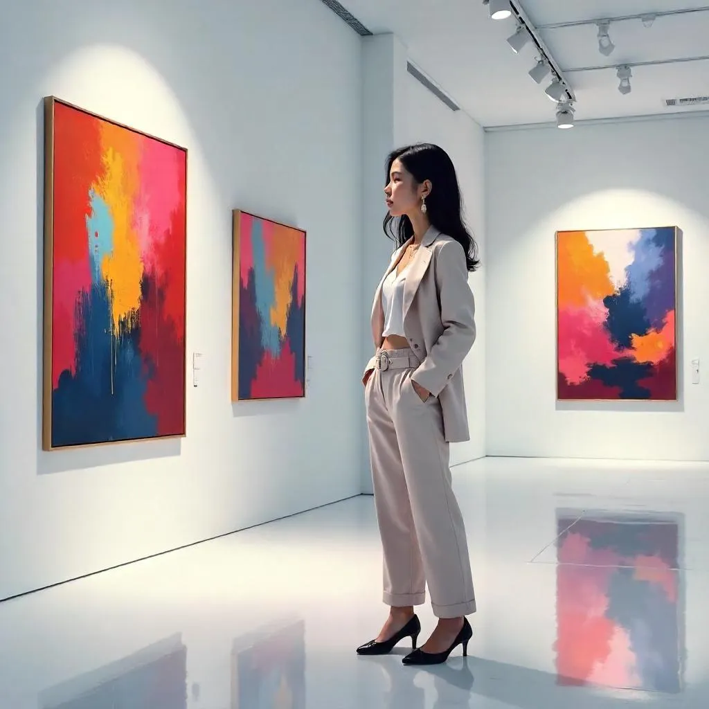 Stylish Asian Girl in a Modern Art Gallery